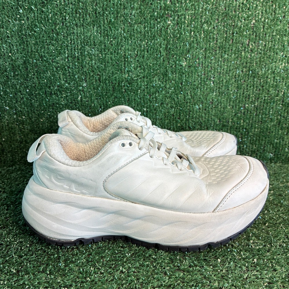 Hoka Bondi SR Leather Slip Resistant Comfort Walking Sneaker White Womens Sz 6.5